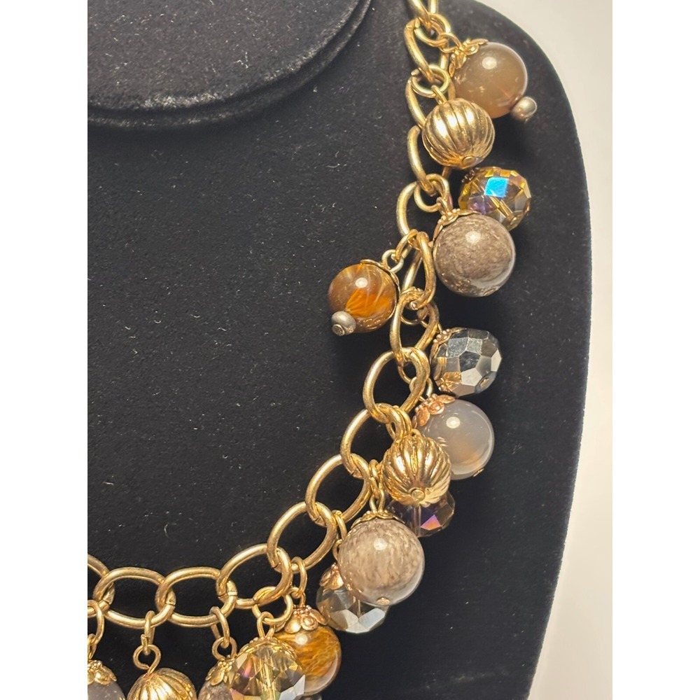 Chunky Gold Tone Chain‎ and Beads Necklace Maximalist Glam Statement Piece